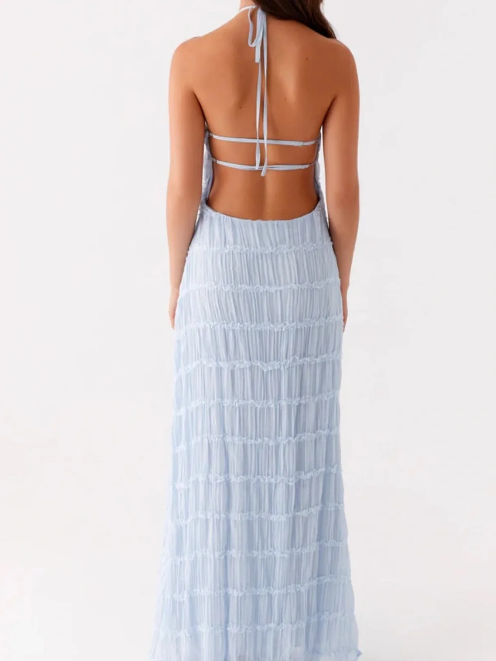 Pepper Mayo Light Blue Halter Maxi Dress - Picture 2 of 8
